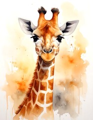 Watercolor Giraffe Portrait - A Gentle Giant in Artistic Detail.