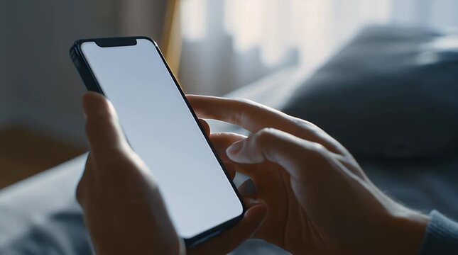 Close-up View of a Person Using a Smartphone with a Blank Screen in a Cozy Indoor Setting
