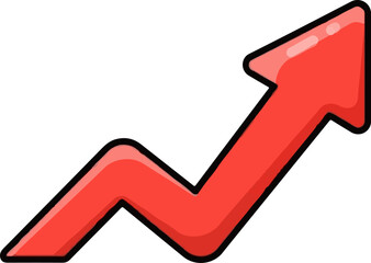 A stylized red arrow with a zig-zag pattern indicates upward momentum and progress