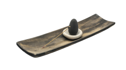 Incense holder with cone incense on wood