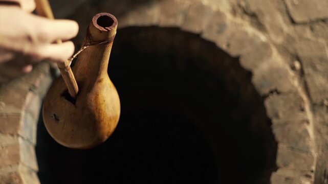  View of underground cellar for storing georgian wine in kvevri