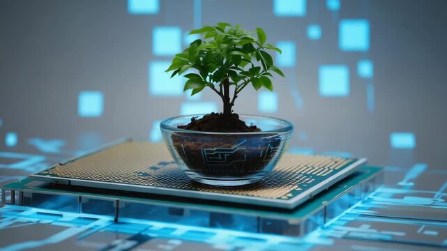 Green Computing Concept Showing Technology Nurturing Nature