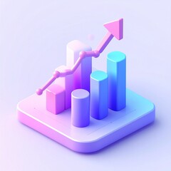 3D Business Analytics Illustration Showing Growth Charts, Bar Graphs and Upward Arrow in Modern Style