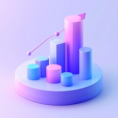 3D Business Analytics Illustration Showing Growth Charts, Bar Graphs and Upward Arrow in Modern Style