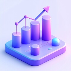 3D Business Analytics Illustration Showing Growth Charts, Bar Graphs and Upward Arrow in Modern Style