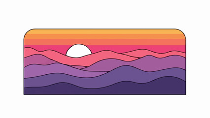 A stylized sunset over rolling purple hills with a bright sun