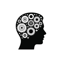 Human Silhouette With Brain Gears