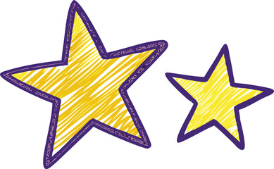 Obraz premium Two brightly colored hand drawn stars with the word star below them