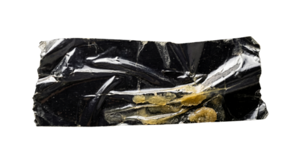 Black Plastic Tape with Beige Residue Isolated on White Background