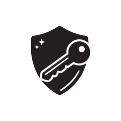 Black and white key and shield security icon clean vector illustration for lock protection and access control concept