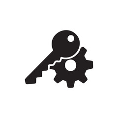 Black and white vector key and gear icon security and settings concept