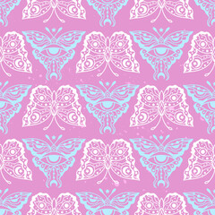 butterfly pink pattern. Lineart Vector illustration. Magic celestial witchcraft symbol. Hand drawn