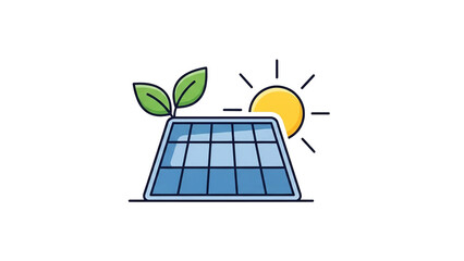 Solar panel with green leaves and yellow sun icon