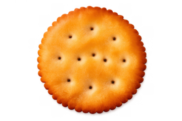 Round golden cracker biscuit snack food creating a crispy crunchy tea time experience on transparent background