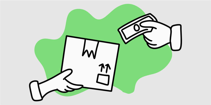 Illustration hand payment the package vector for delivery. Ideal for cash on delivery, courier services, receiving boxes, and shipping transactions. - Powered by Adobe