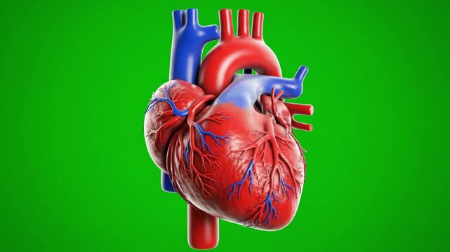 Anatomically Correct Human Heart Model with Arteries and Veins on Green Background
