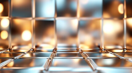 A visually striking abstract pattern featuring shiny reflective surfaces that create depth and intrigue, enhanced by warm and cool lighting tones.