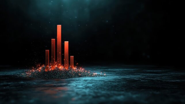 An abstract depiction of a bar graph shines with sparkling elements, symbolizing growth and data analysis in a visually compelling and dynamic visual representation. - Powered by Adobe