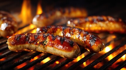Grilled sausages on barbecue grill