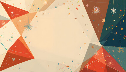 Vibrant geometric background with colorful stars and confetti