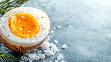 A gourmet soft-boiled egg presented in an aesthetically pleasing way, showcasing culinary creativity and the art of food styling that delights both the eyes and taste buds.