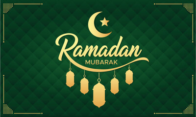 Ramadan mubarak greeting design, islamic green festive card