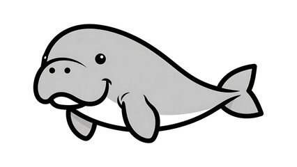Obraz premium Cartoon Manatee Illustration Simple Design.