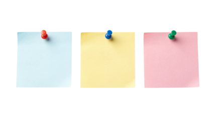 Three Blank Pastel Sticky Notes Pinned to White Background