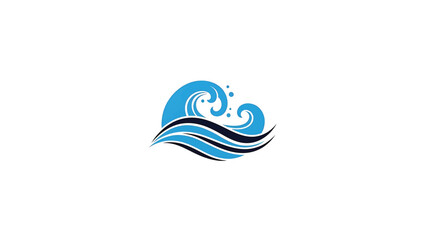 Obraz premium A stylized illustration features a wave, its crest and curl rendered in shades of blue. Below, lines suggest the water's flow. It's on white