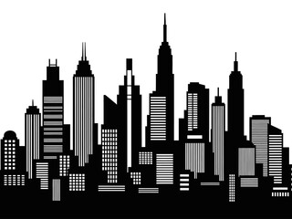 Fototapeta premium Cityscape illustration featuring skyscrapers and urban landscape viewed from a distance