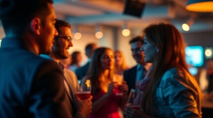 Fototapeta premium Blurred shot of business people at party in office center