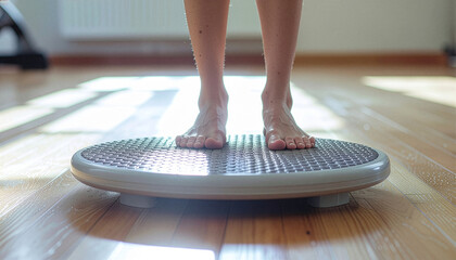 Feet on balance board fitness exercise