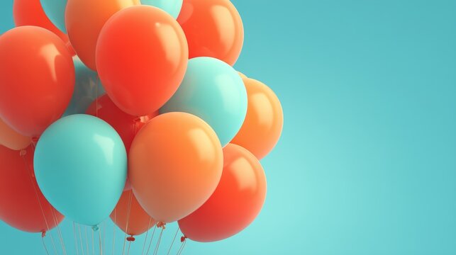 Vibrant 3D Balloons in Red, Orange, and Turquoise for Celebrations