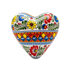 Decorative heart-shaped ceramic container with colorful floral and geometric patterns