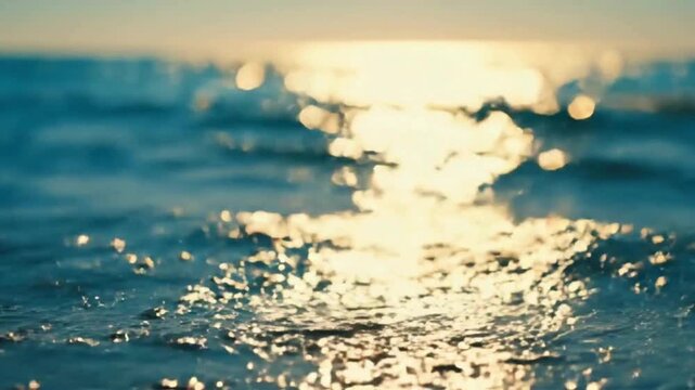 Sunset over ocean waves in serene ambiance with warm golden light on rippling water surface for relaxation HD & 4K stock video Royalty-free footage Best trending