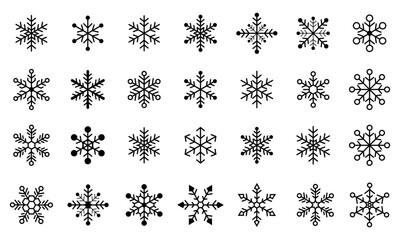Snowflake icon set, winter frost symbols collection