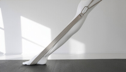 Mannequin leg with yoga strap on mat