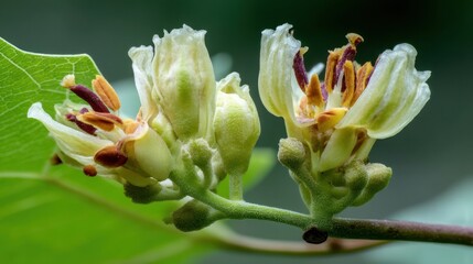 Closeup botanical macro view of flower buds and blossoms