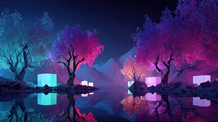 Neon trees reflecting in still water