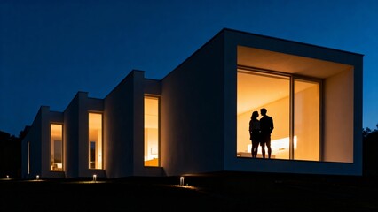 Modern Modular Luxury Homes Night Visualization 4K Real Estate Homestaging AI