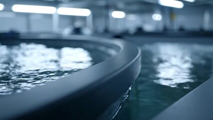 Close-up of a circular water tank's edge, blurred background suggests industrial setting