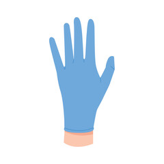 Obraz premium Doctor showing hand in latex protective glove with back of palm vector illustration