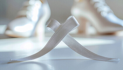 Elegant white ribbon and wedding shoes