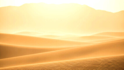 Sand dunes illuminated by a warm sunset in a serene desert landscape viewed from a low angle © Sadman Art