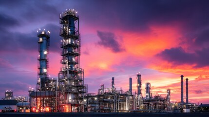 Industrial complex at sunset