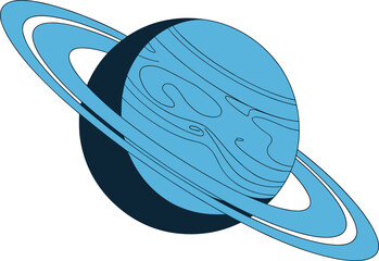 Blue ringed planet illustration, Saturn style gas giant, space astronomy concept, abstract vector artwork isolated on white background, design graphic © Hey there