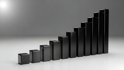 Black 3d bar graph ascending on gray background