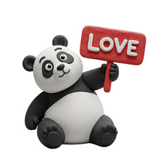 Cute panda holding 'LOVE' sign with soft lighting