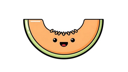 Fototapeta premium Cute Cartoon Canteloupe Slice with Happy Face.
