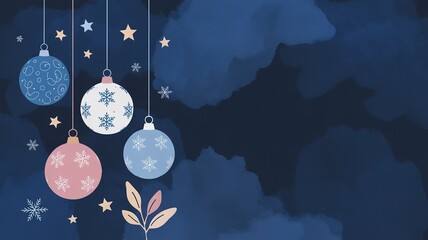 Festive 2026 New Year Ornaments with Snowflakes on Dark Background for Holiday Card Design